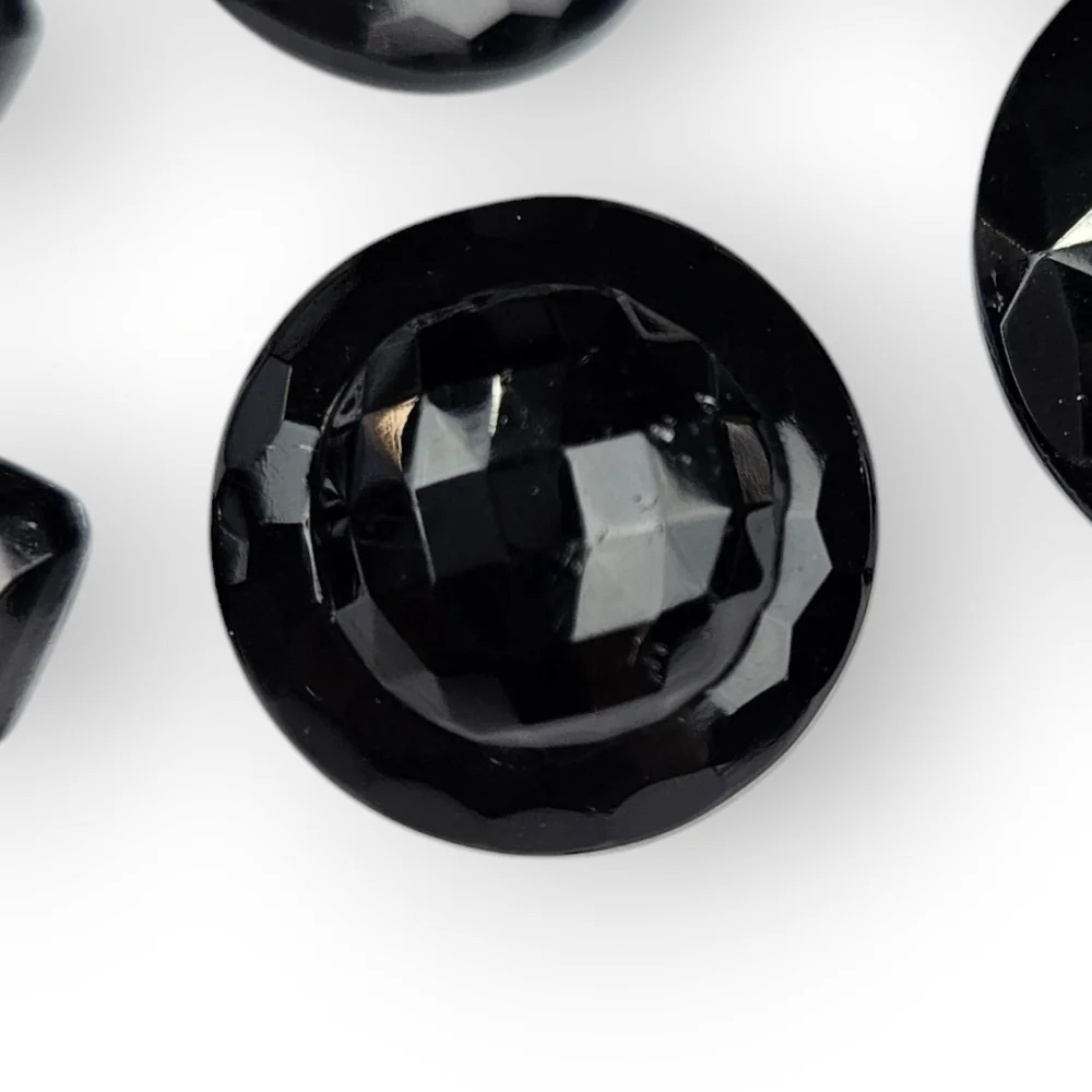 Antique Victorian Buttons Lot 6 Piece Faceted Black Glass Square Round 3 Sets